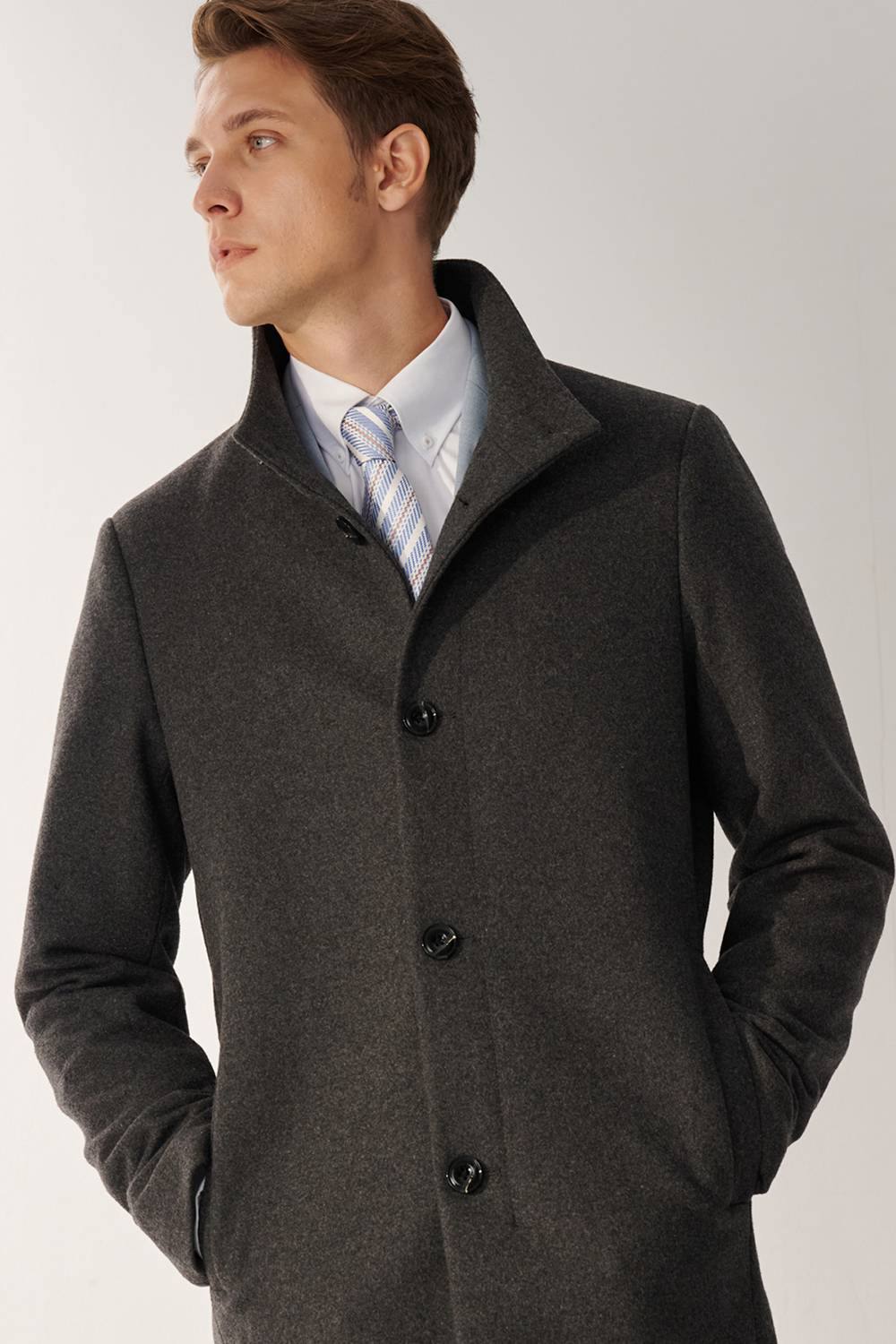 SST&C Gray Fake Two Piece Stand Collar Coat | 00132409002_2