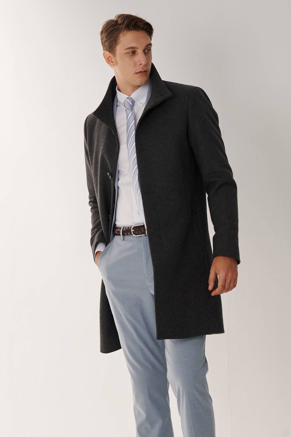 SST&C Gray Fake Two Piece Stand Collar Coat | 00132409002_3