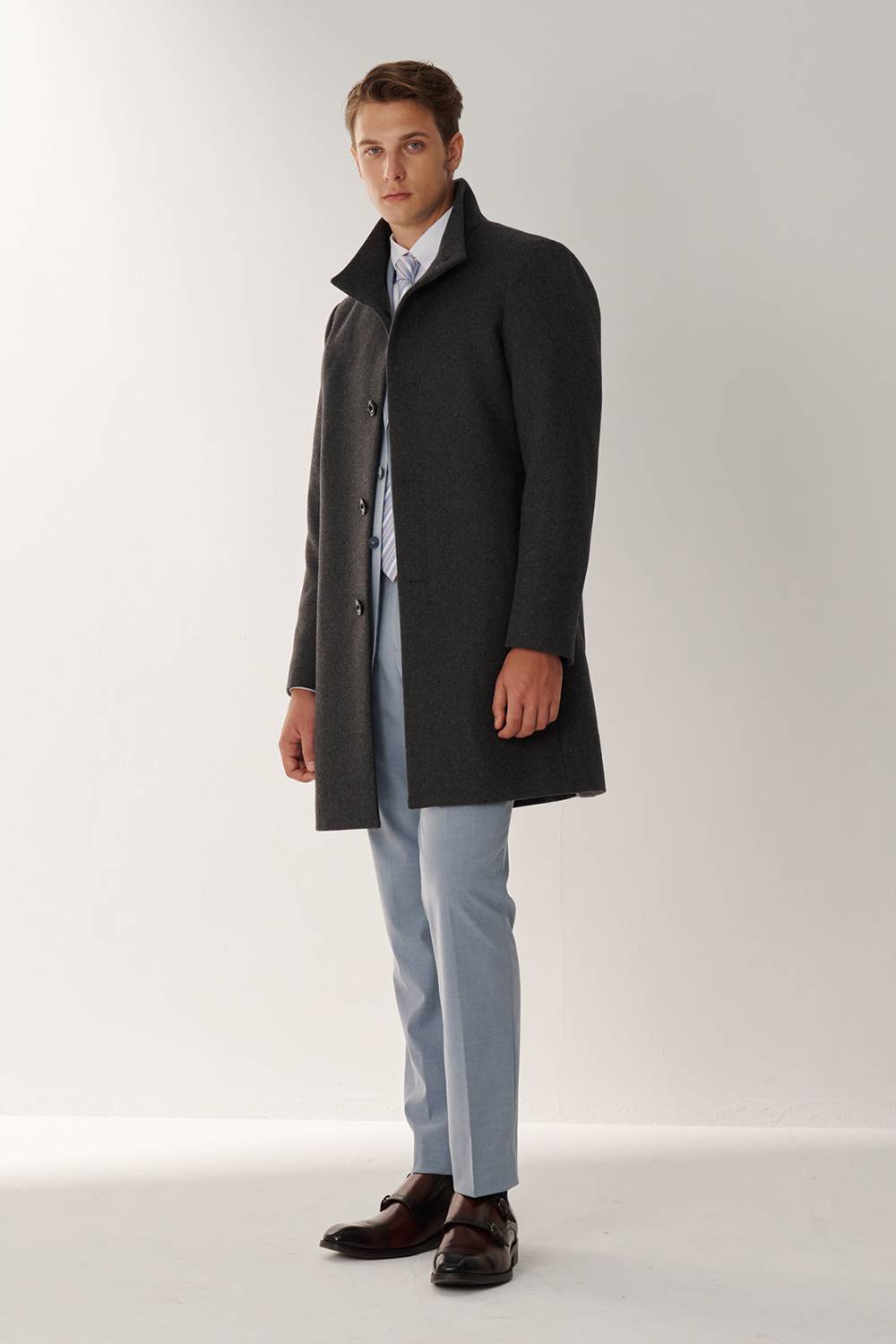 SST&C Gray Fake Two Piece Stand Collar Coat | 00132409002_4