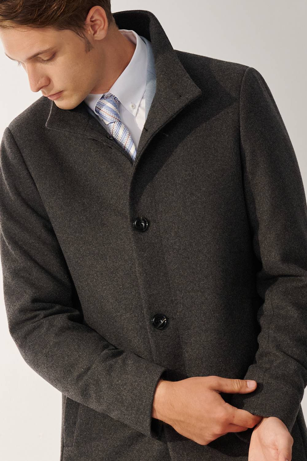 SST&C Gray Fake Two Piece Stand Collar Coat | 00132409002_5
