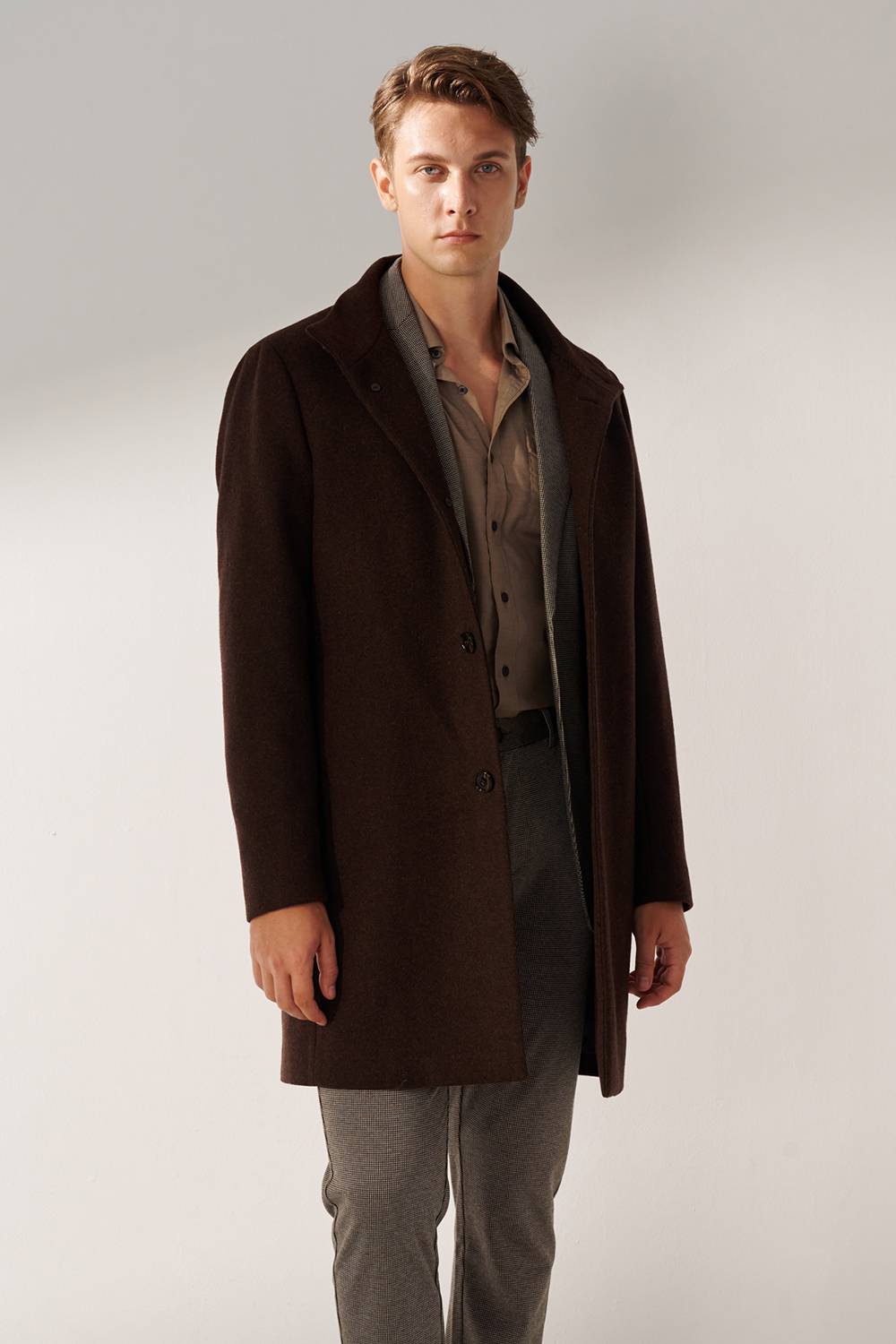 SST&C Brown Fake Two Piece Stand Collar Coat | 00132409003_1