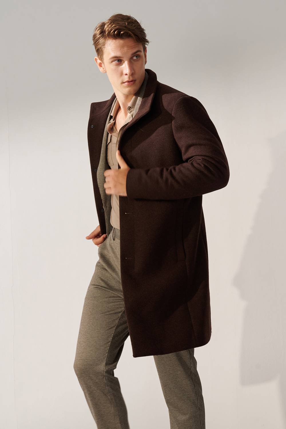 SST&C Brown Fake Two Piece Stand Collar Coat | 00132409003_2