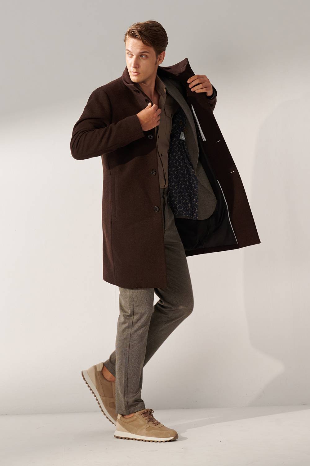 SST&C Brown Fake Two Piece Stand Collar Coat | 00132409003_3
