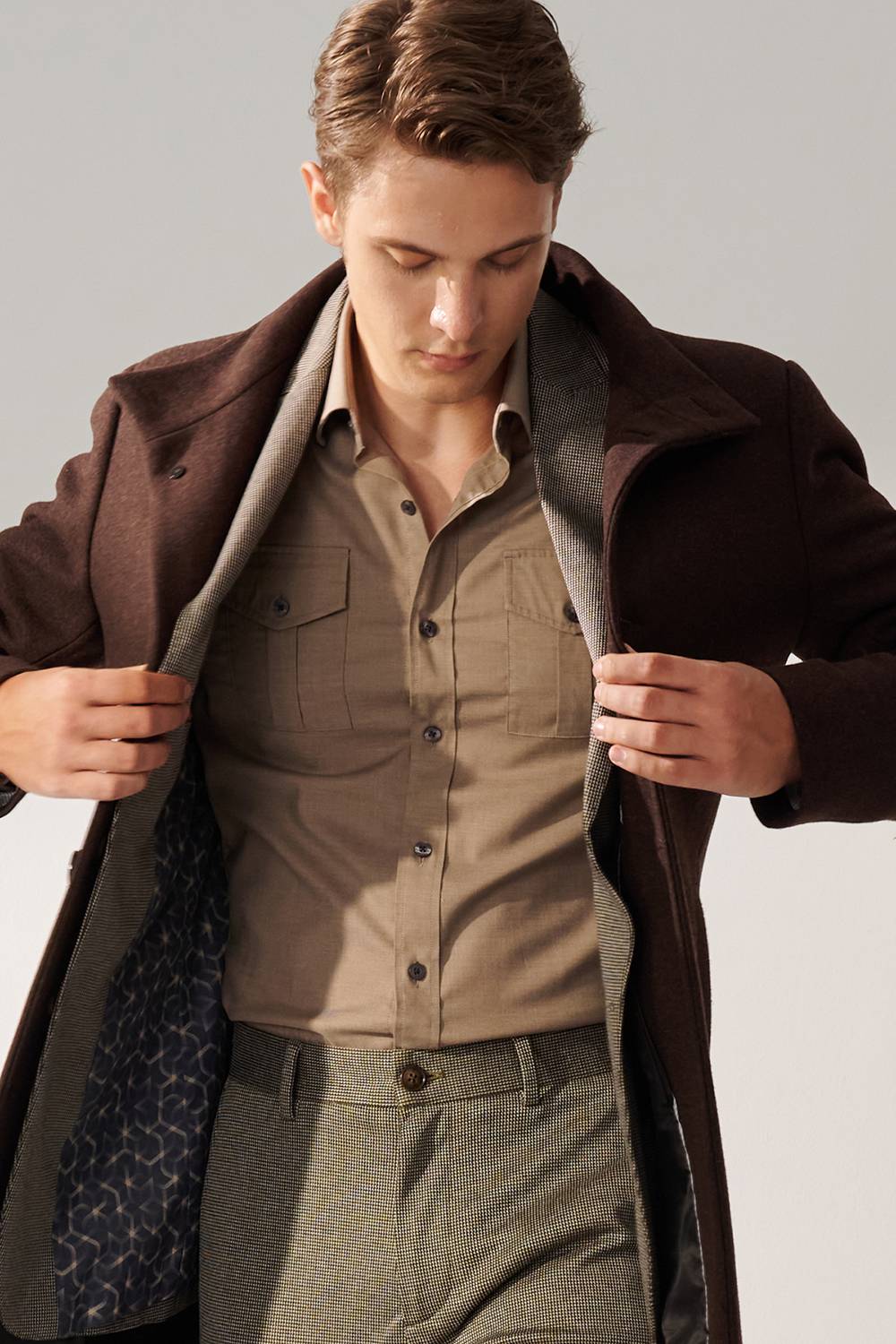 SST&C Brown Fake Two Piece Stand Collar Coat | 00132409003_4