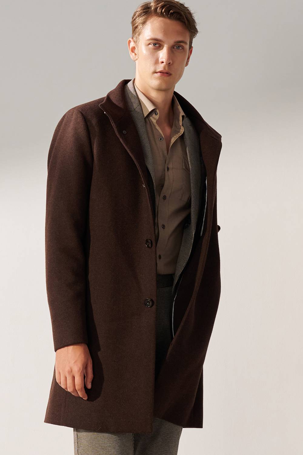 SST&C Brown Fake Two Piece Stand Collar Coat | 00132409003_5