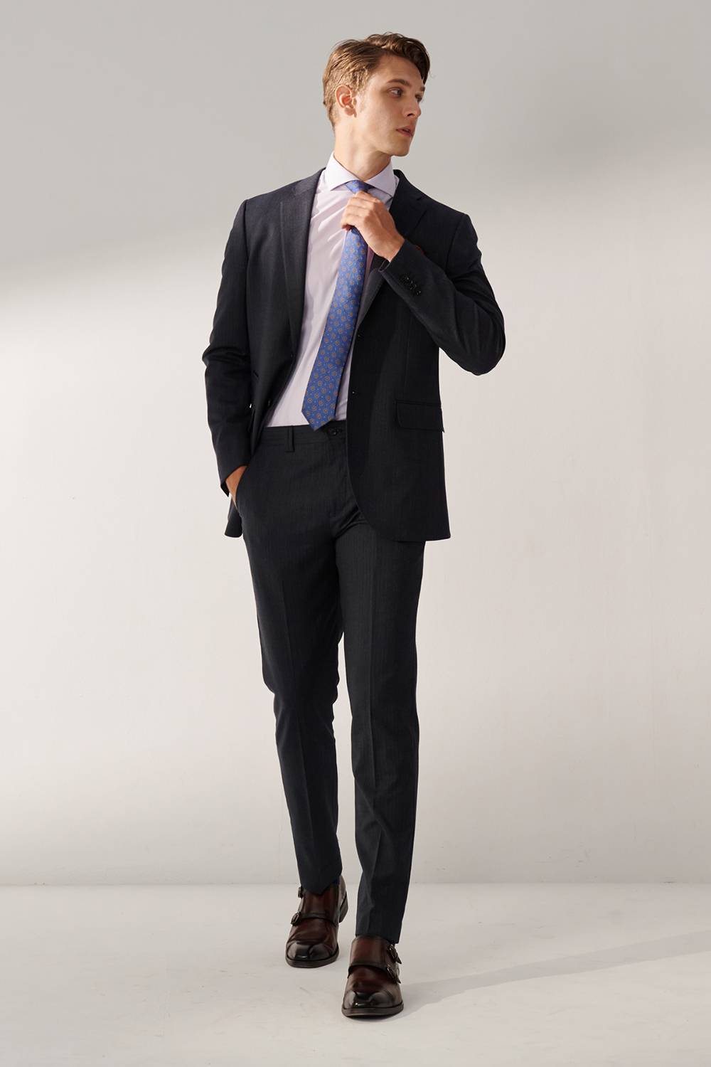 SST&C #Machine Washable Series  Charcoal Gray Striped Pattern Slim Fit Suit Trousers | 00022409005_1