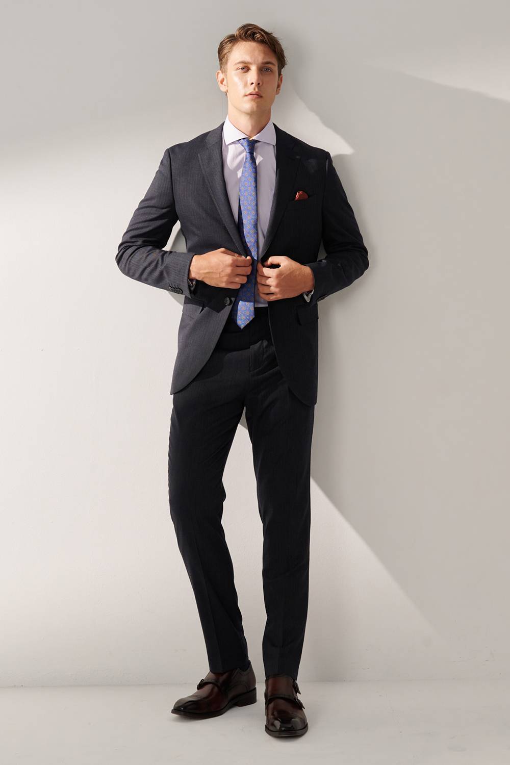SST&C #Machine Washable Series  Charcoal Gray Striped Pattern Slim Fit Suit Trousers | 00022409005_2