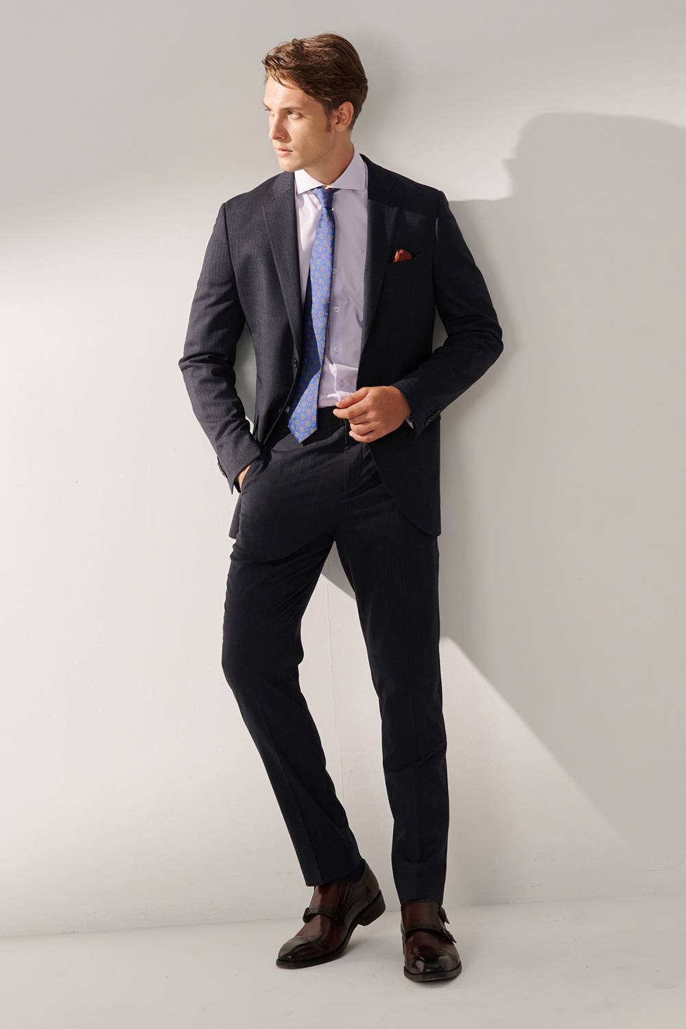 SST&C #Machine Washable Series  Charcoal Gray Striped Pattern Slim Fit Suit Trousers | 00022409005_3