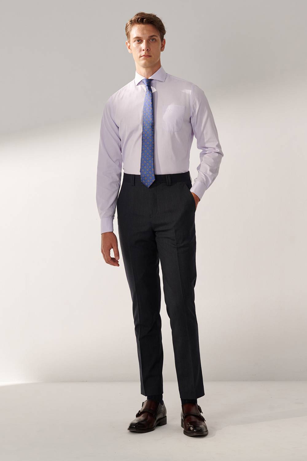 SST&C #Machine Washable Series  Charcoal Gray Striped Pattern Slim Fit Suit Trousers | 00022409005_4