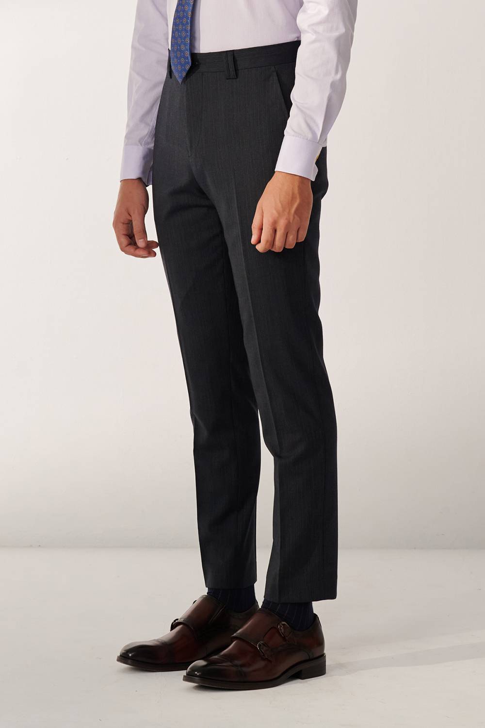 SST&C #Machine Washable Series  Charcoal Gray Striped Pattern Slim Fit Suit Trousers | 00022409005_6