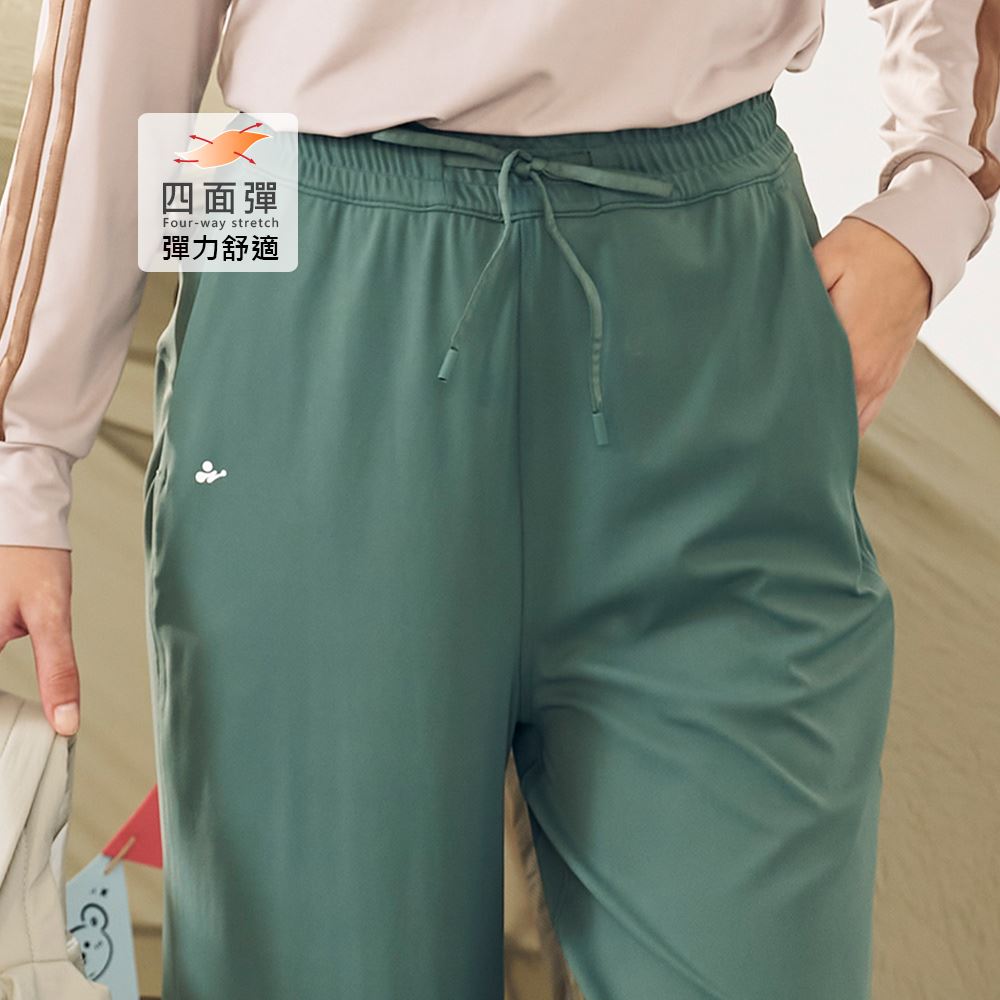 元動力 彈力休閒下擺開叉運動寬褲(四色；S-XL)_2