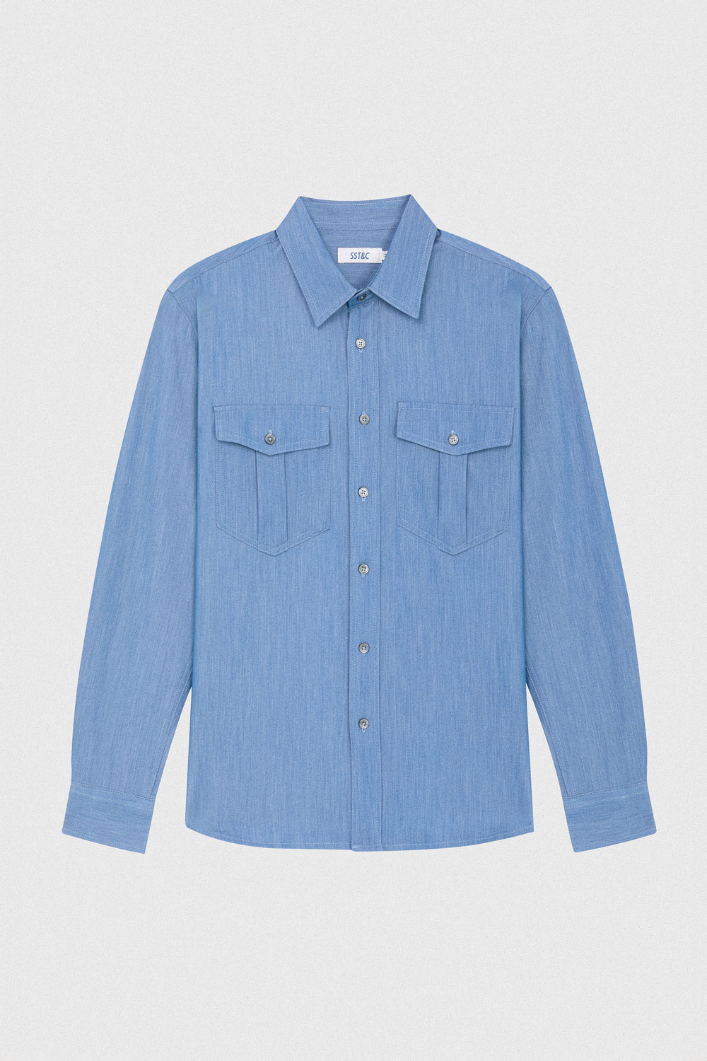 SST&C Sky Blue Double Pocket Casual Denim Shirt | 00082409001_7