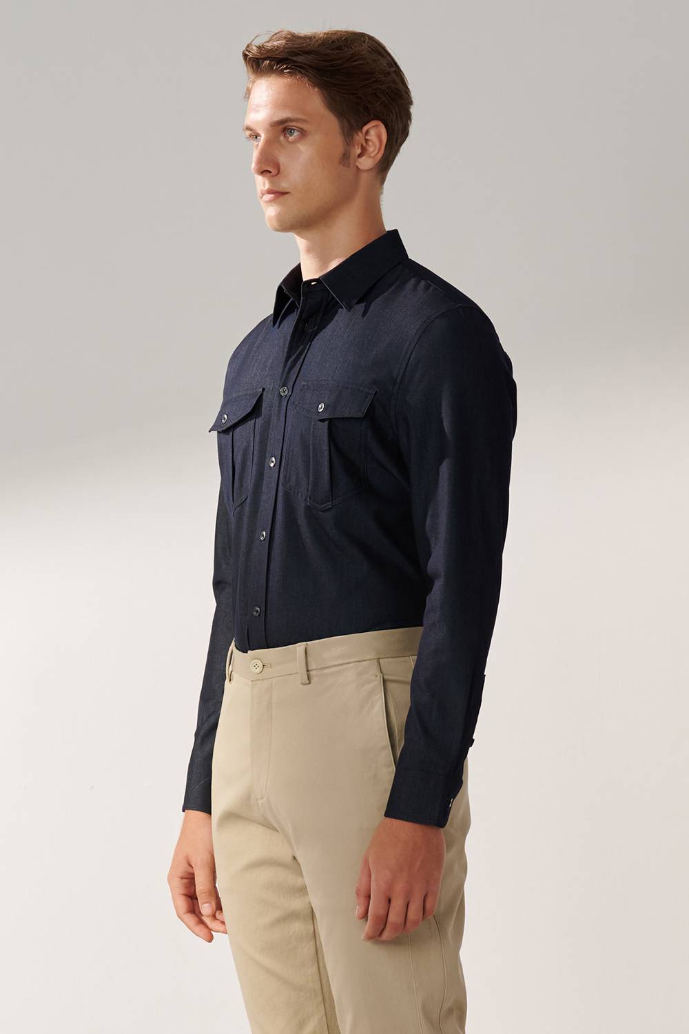 SST&C Night Blue Double Pocket Casual Denim Shirt | 00082409002_1