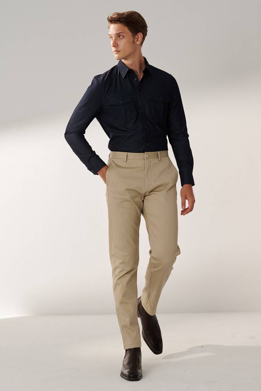 SST&C Night Blue Double Pocket Casual Denim Shirt | 00082409002_3