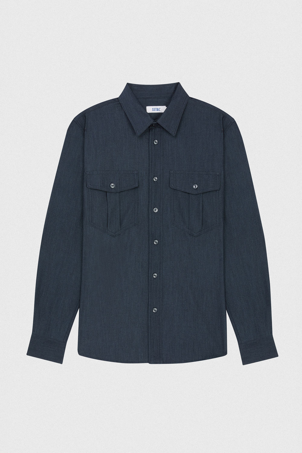 SST&C Night Blue Double Pocket Casual Denim Shirt | 00082409002_7