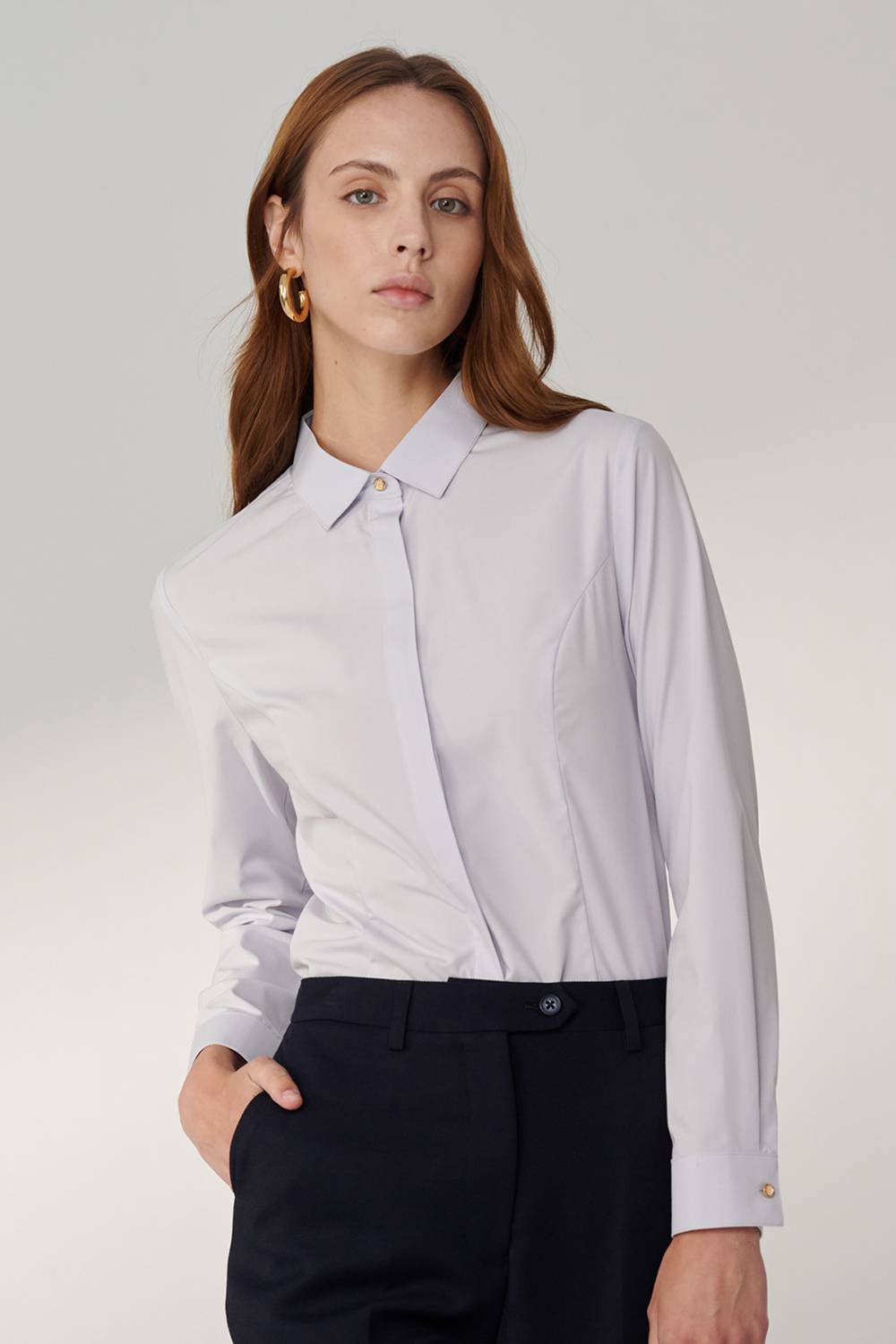 SST&C Light Gray Purple Square Collar Fitted Shirt | 01062409004_0