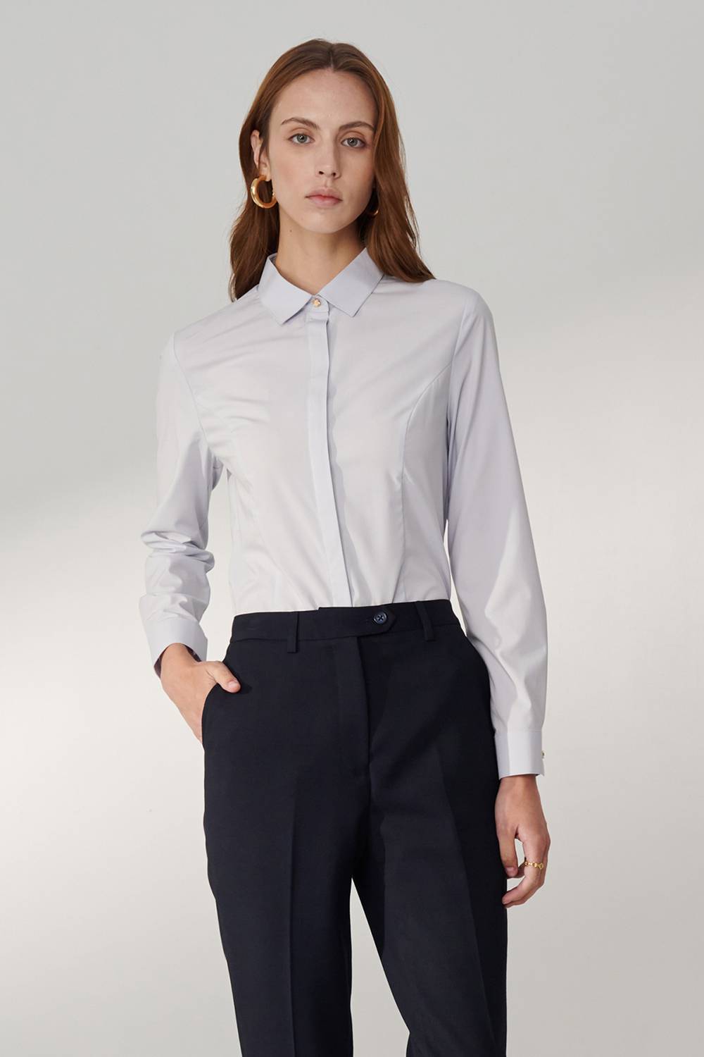 SST&C Light Gray Purple Square Collar Fitted Shirt | 01062409004_2