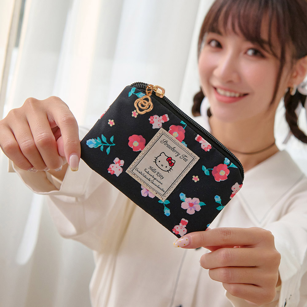 【Hello Kitty】花園午茶-票卡零錢包-黑 KT03I07BK