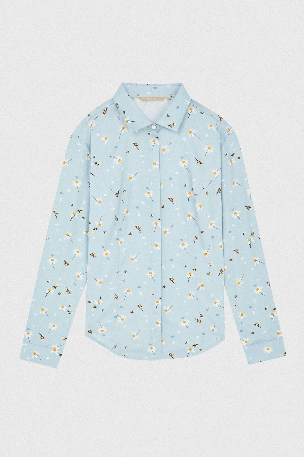 SST&C Light Gray Bee Square Neck Fitted Shirt | 01062409005_4