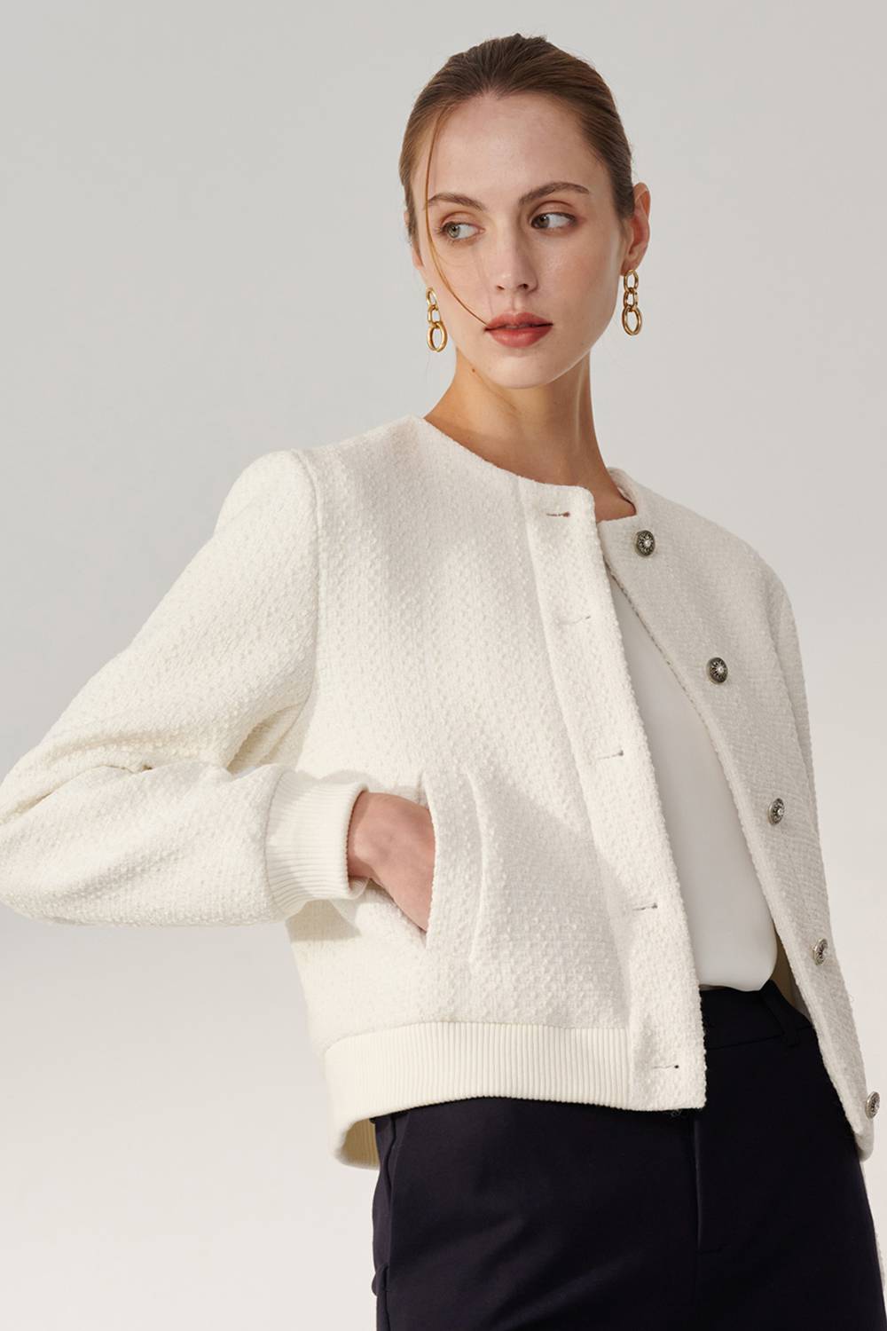 SST&C White Baseball Style Jacket | 01122409001_1
