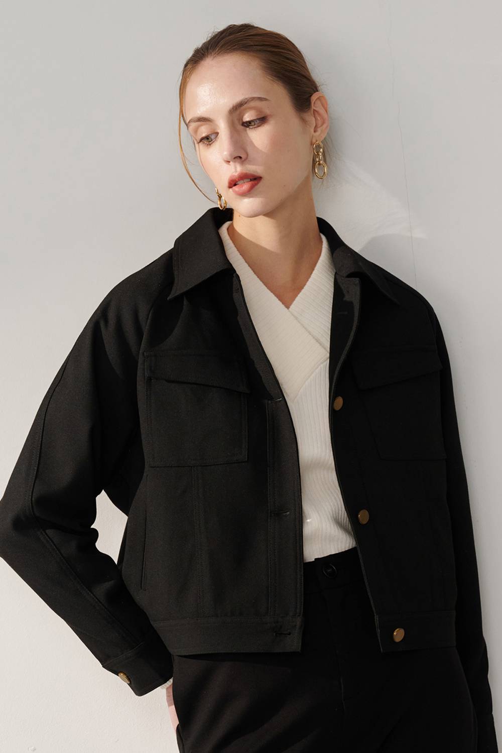 SST&C Black Lapel Short Coat | 01122409004_0