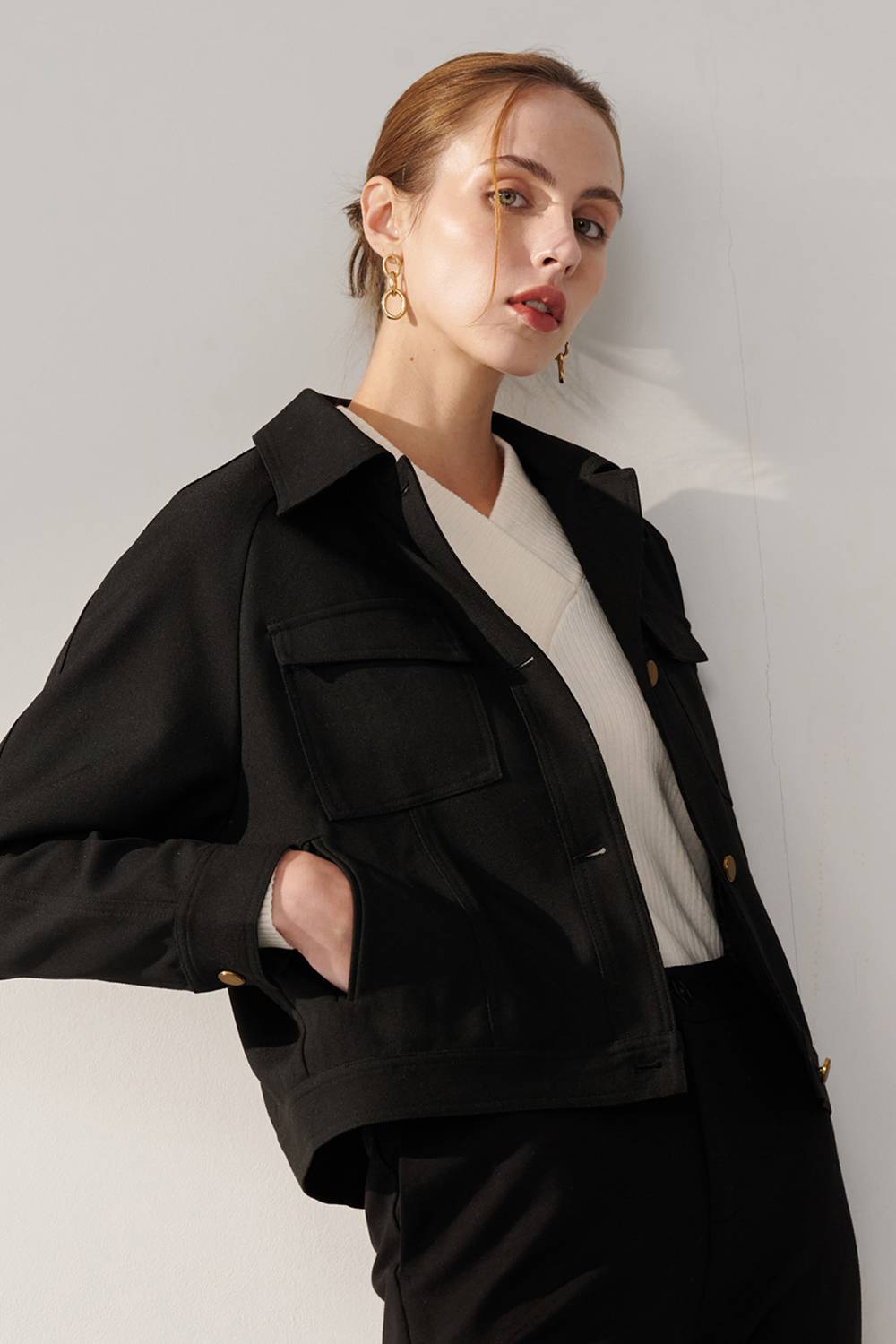 SST&C Black Lapel Short Coat | 01122409004_1