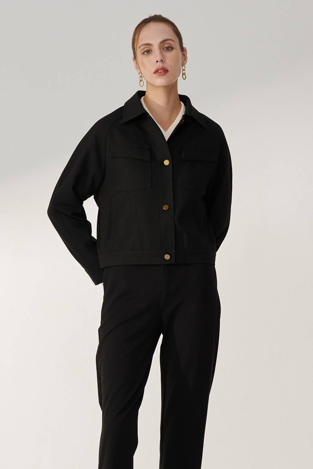 SST&C Black Lapel Short Coat | 01122409004_2