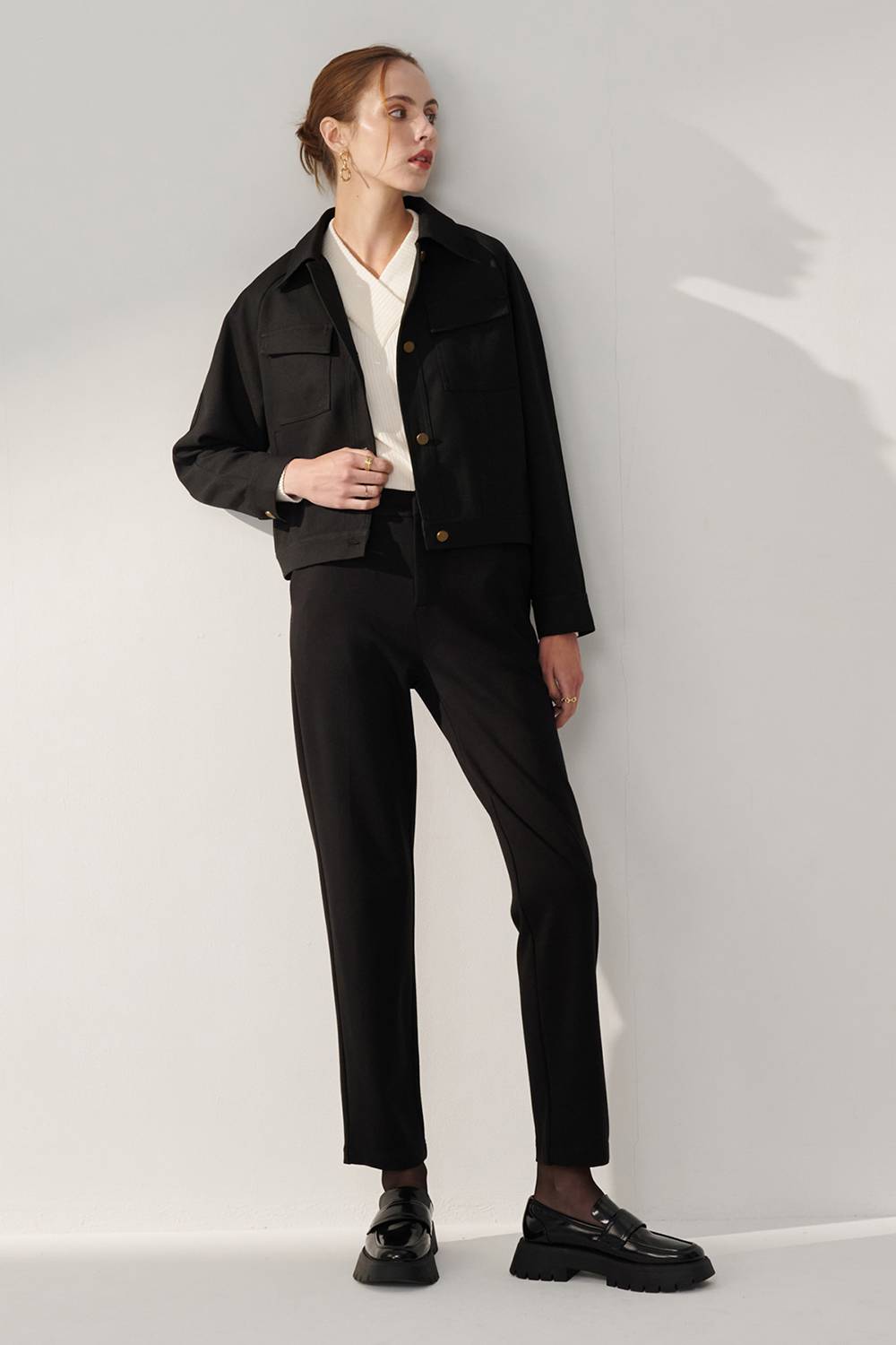 SST&C Black Lapel Short Coat | 01122409004_3