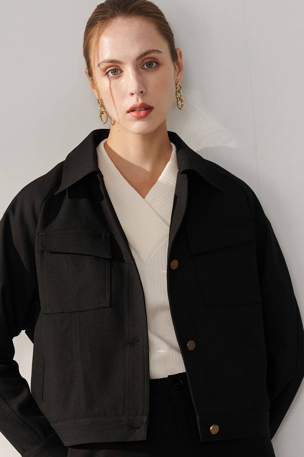 SST&C Black Lapel Short Coat | 01122409004_4