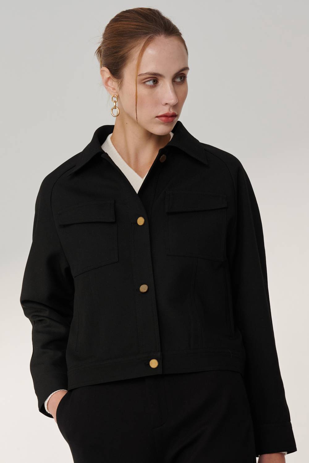 SST&C Black Lapel Short Coat | 01122409004_5