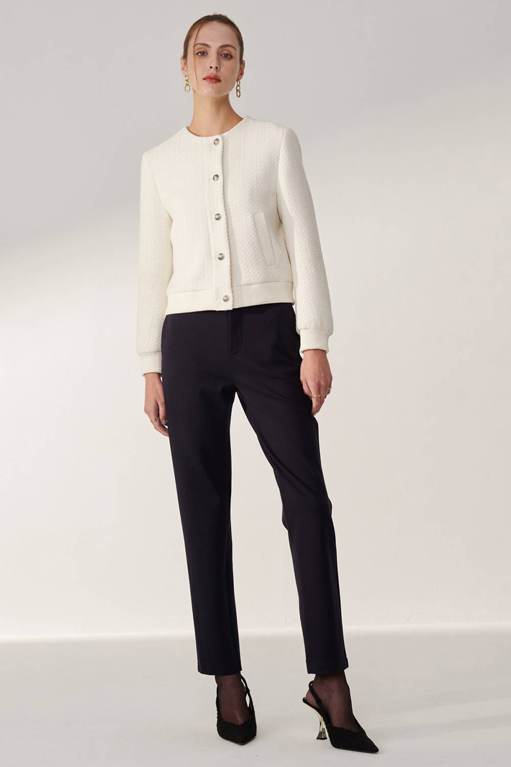 SST&C Dark Blue Low-Rise Slim Knitted Trousers | 01162409003_5