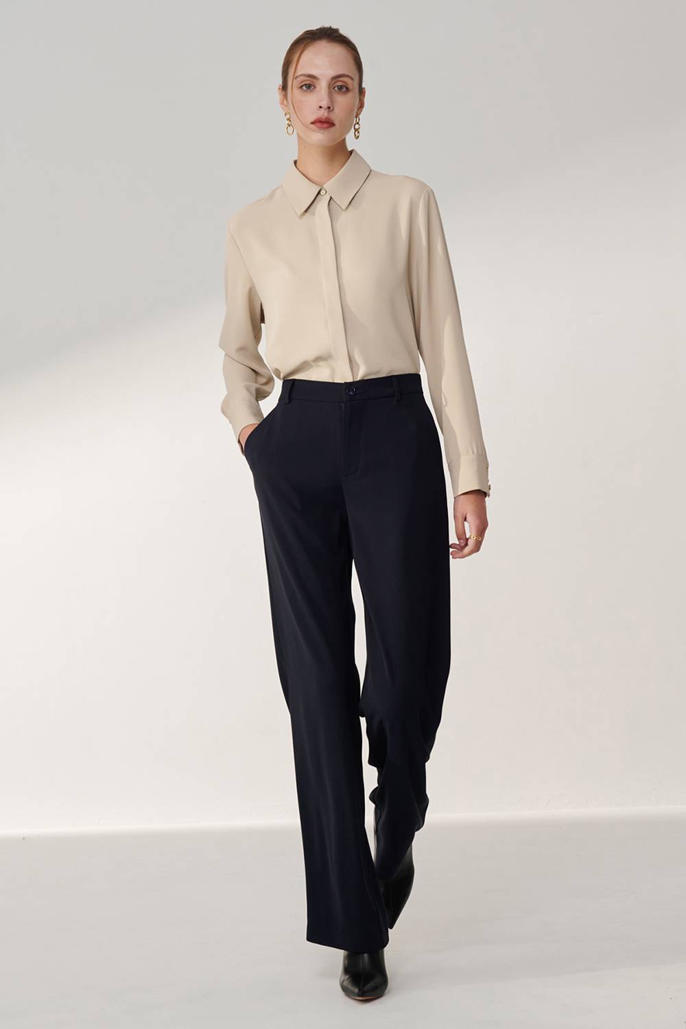 SST&C Dark Blue Elastic Band Straight Wide Trousers | 01162409001_0
