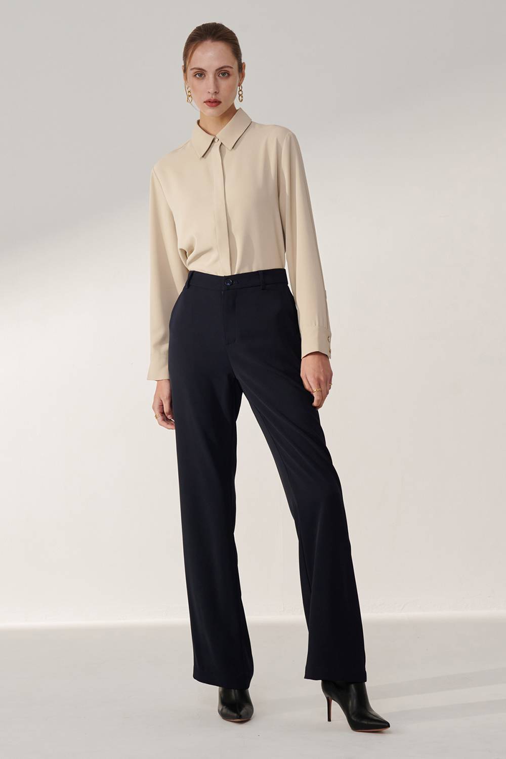 SST&C Dark Blue Elastic Band Straight Wide Trousers | 01162409001_1