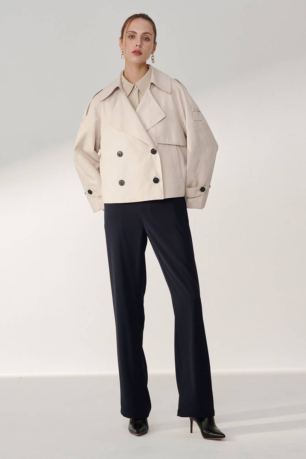 SST&C Dark Blue Elastic Band Straight Wide Trousers | 01162409001_3