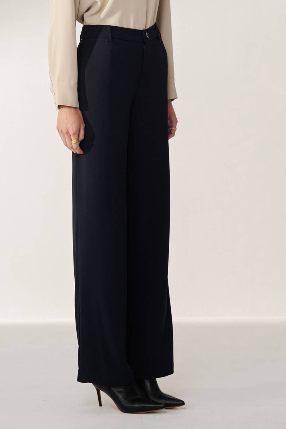 SST&C Dark Blue Elastic Band Straight Wide Trousers | 01162409001_4