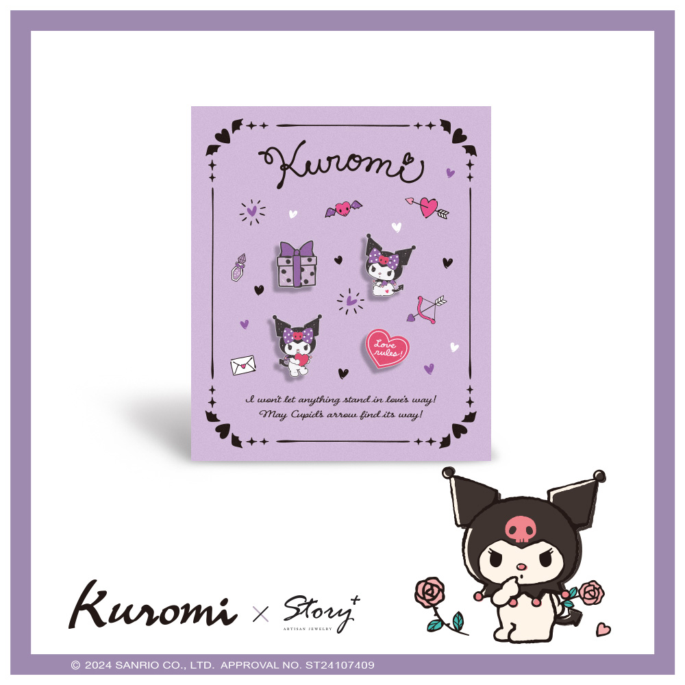 Kuromi系列-酷洛米造型耳環組-愛心款_0