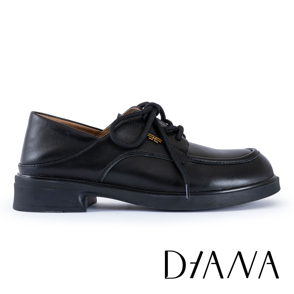 DIANA 復古學院綁帶柔軟羊皮德比鞋 黑色 #55281