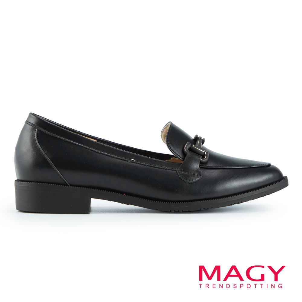 MAGY 復古馬銜釦牛皮低跟樂福鞋 黑色 #15285