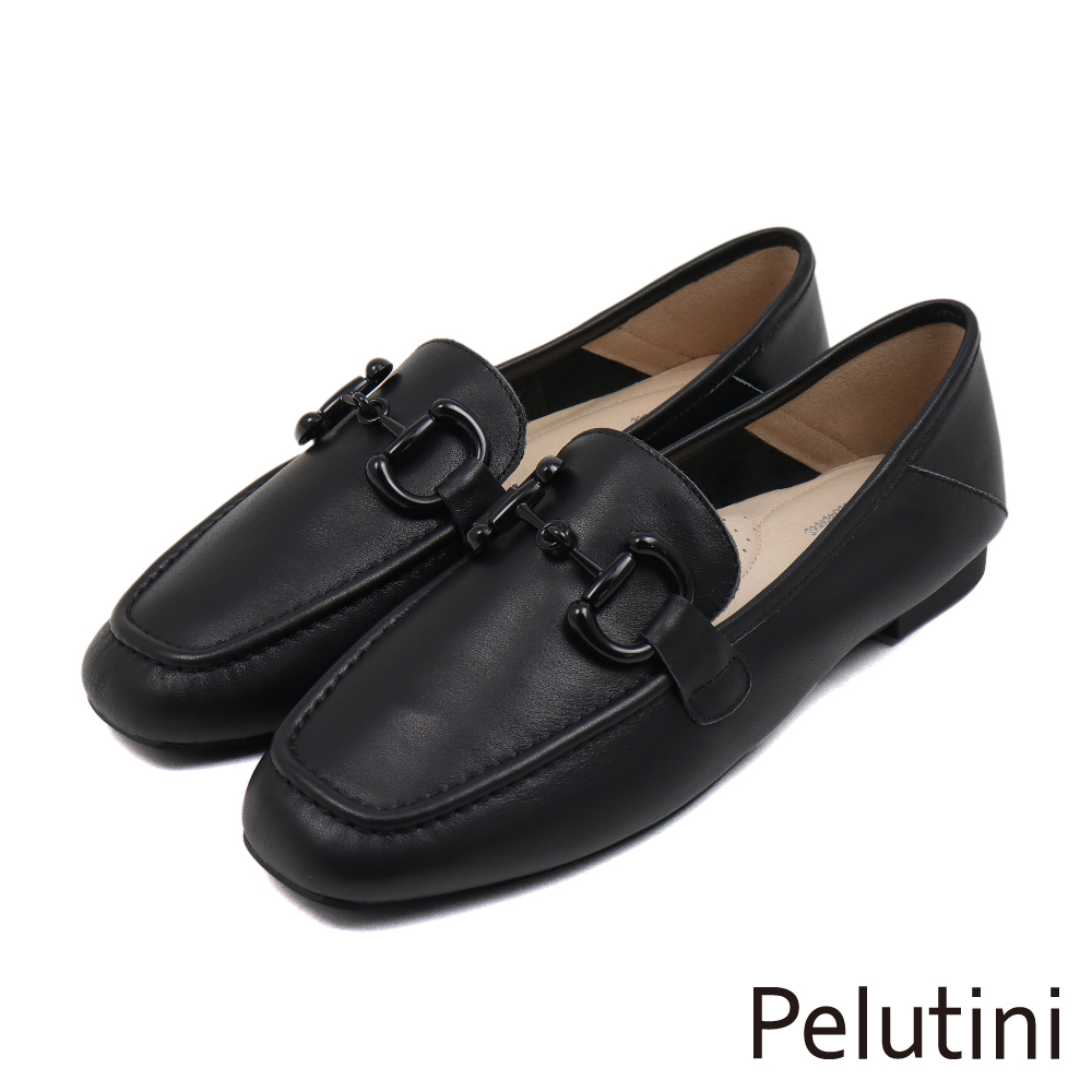 【Pelutini】經典素面D型馬銜扣樂福鞋 黑色(431106W-BL)