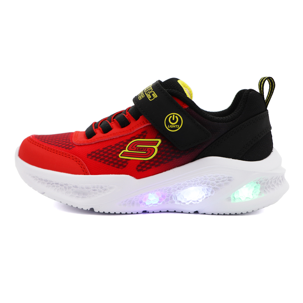 SKECHERS S LIGHTS 燈鞋 魔鬼氈 運動鞋 中童 紅黑 S0850 (401495LRDBK)_0