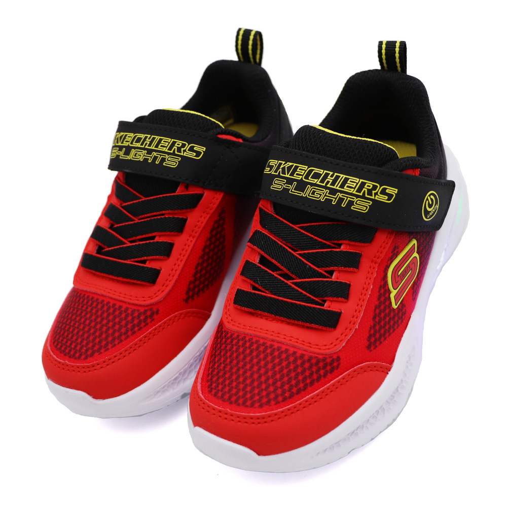 SKECHERS S LIGHTS 燈鞋 魔鬼氈 運動鞋 中童 紅黑 S0850 (401495LRDBK)_1