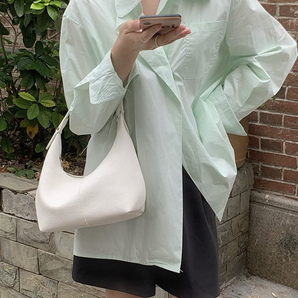 水餃包．優雅素色皮革拼接拉鏈手提/肩背包．白鳥麗子_3