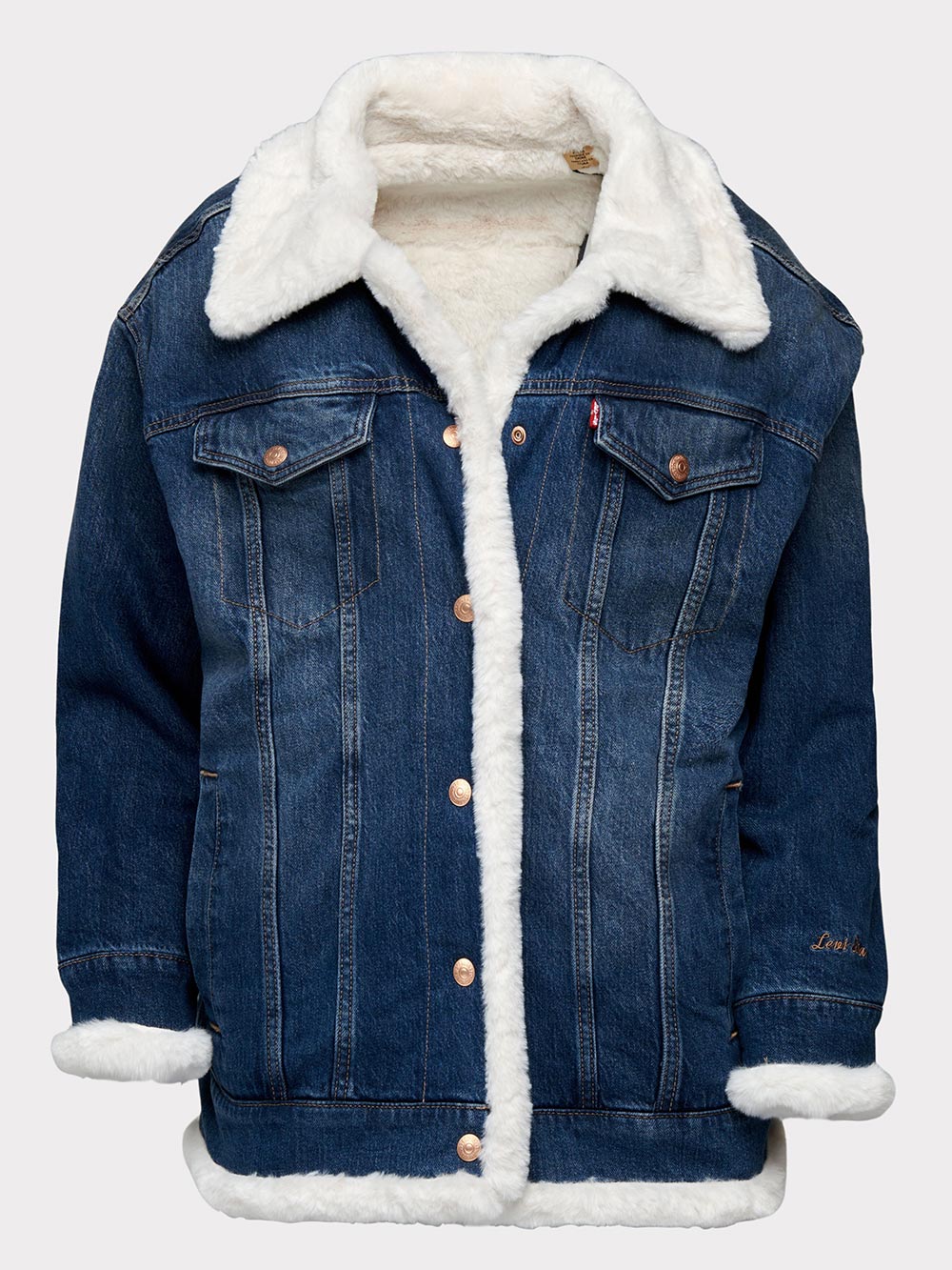 Levi’s® 女款 毛領牛仔外套 長版外套 可雙面穿 丹寧外套 熱賣單品