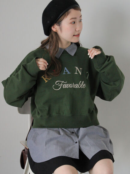 跳色英文刺繡長袖短版上衣(FF43L1C1280) - ehka sopo