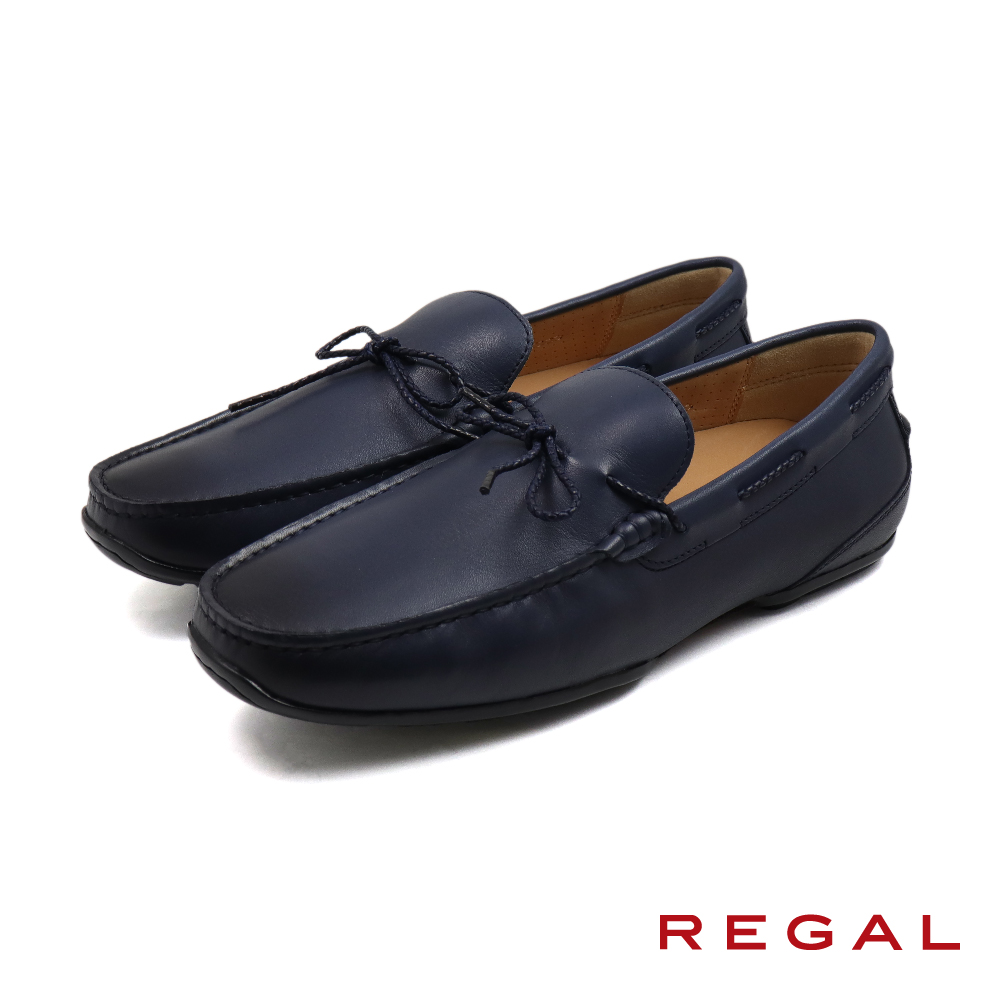 【REGAL】簡約素面繫繩綁帶帆船鞋 藍色(52DL-NA)