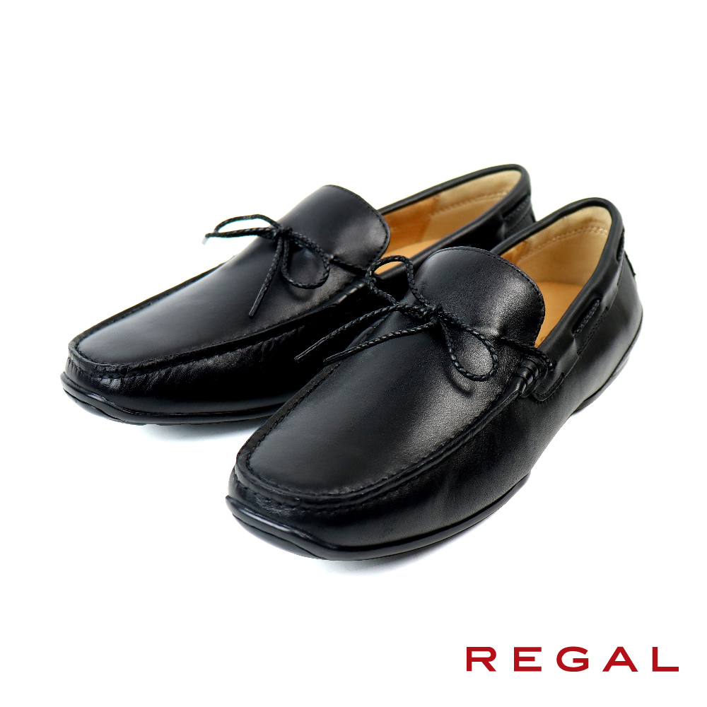 【REGAL】簡約素面繫繩綁帶帆船鞋 黑色(52DL-BL)