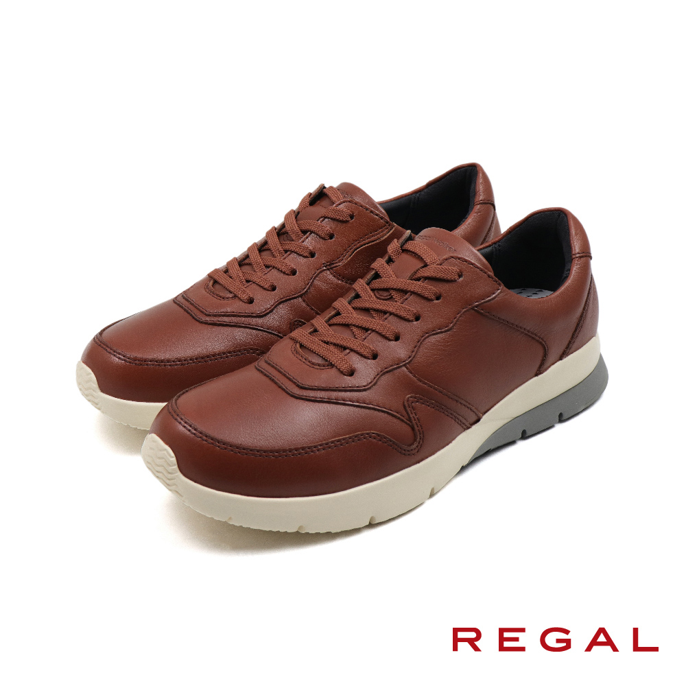 【REGAL】日本原廠增高軟墊抗震止滑皮質休閒鞋 棕色(351W-BR)