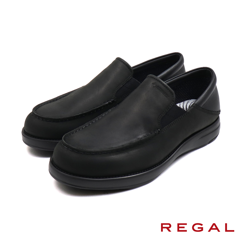 【REGAL】日本原廠增高軟墊抗震止滑皮質懶人休閒鞋 黑色(352W-BL)