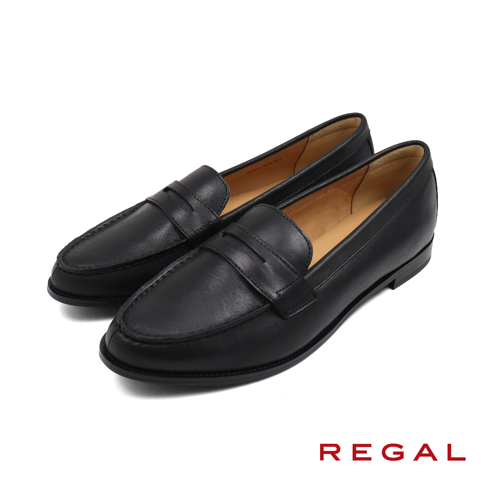 【REGAL】日本原廠經典素面便士淑女樂福鞋 黑色(H819-BL)