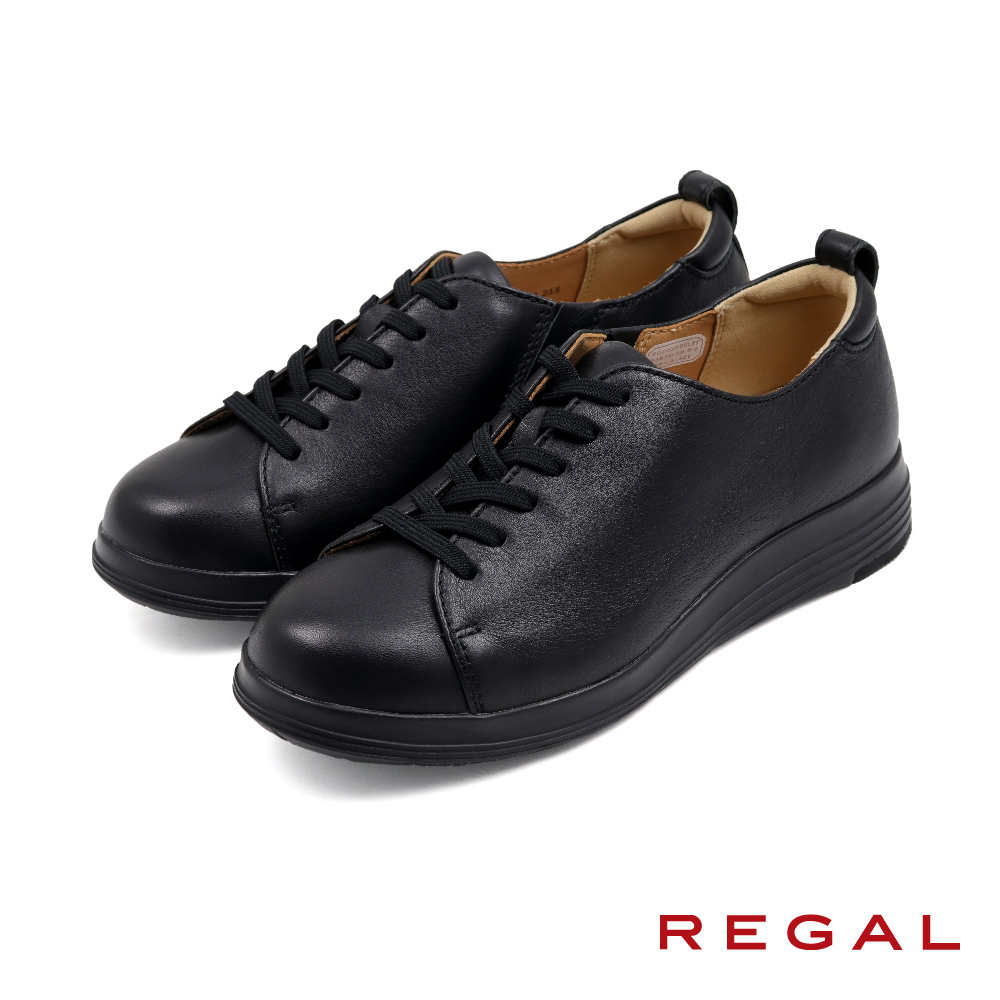 【REGAL】日本原廠可調式緩衝軟墊增高皮質休閒鞋 黑色(HC66-BL)